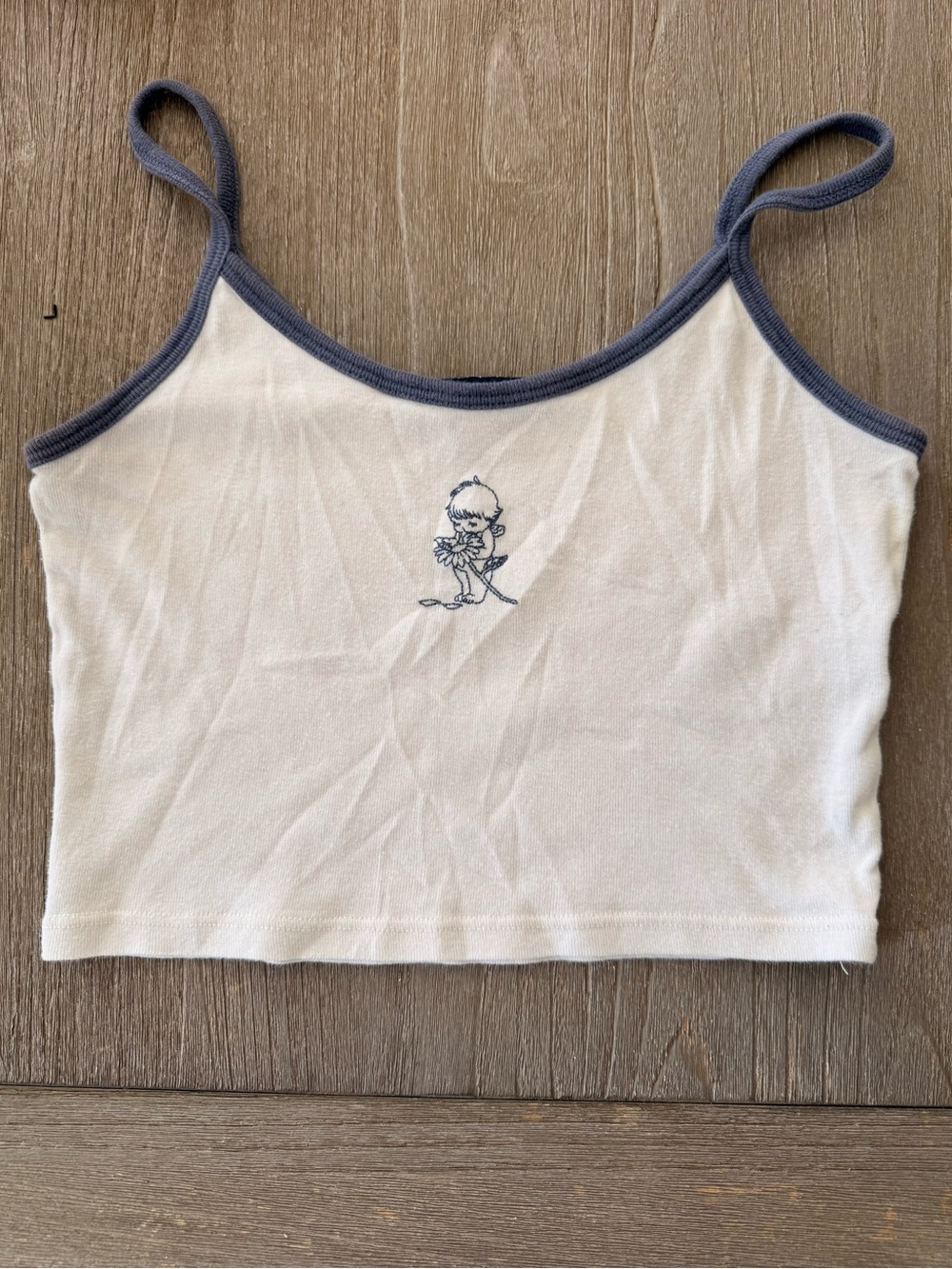 Brandy Melville Angel Baby Cropped Tank Top Graphic Blue White
